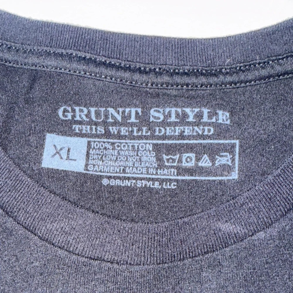 Grunt Style Black Short Sleeve Crewneck Tee with Blue Sleeve Accents